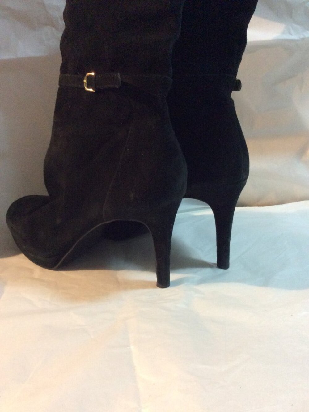 Nine West Black Suede Califa Buckle Knee High Boots Size 11